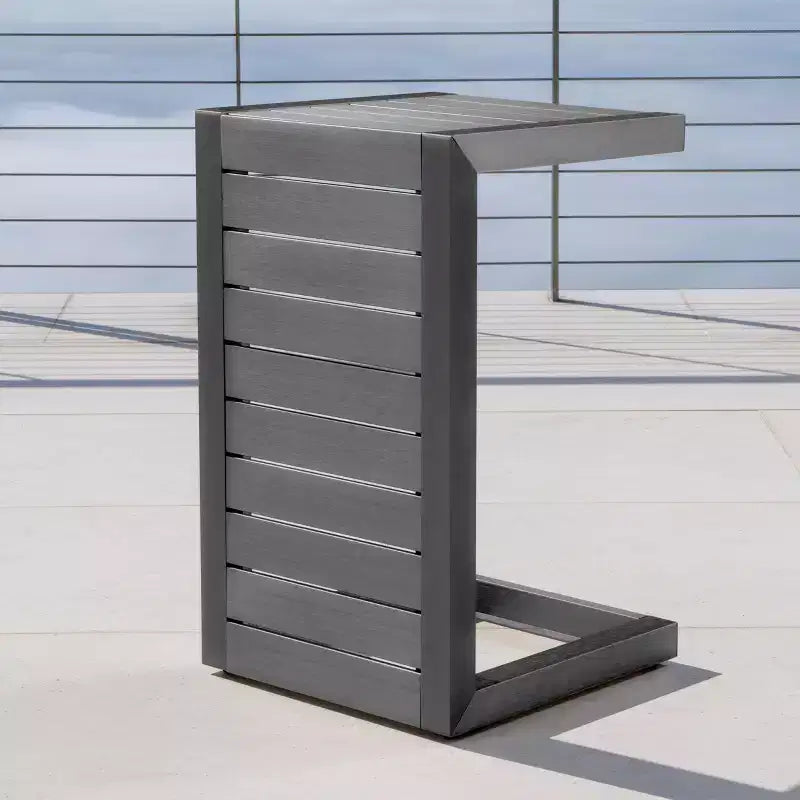 Tavolino in alluminio con contenitore, grigio