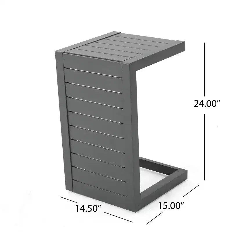 Tavolino in alluminio con contenitore, grigio