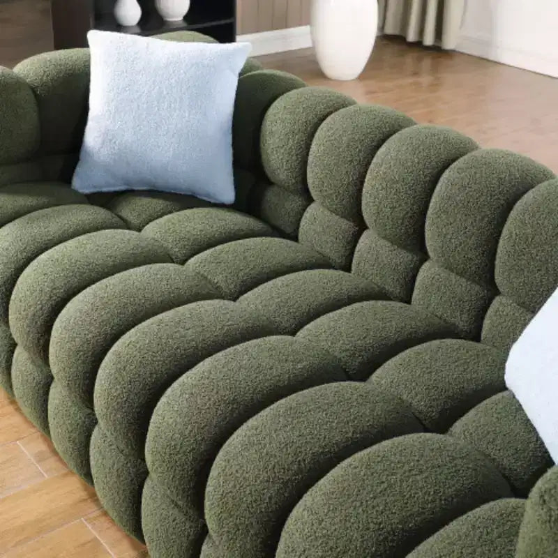 Divano in tessuto bouclé bianco, 3 posti, 214 cm