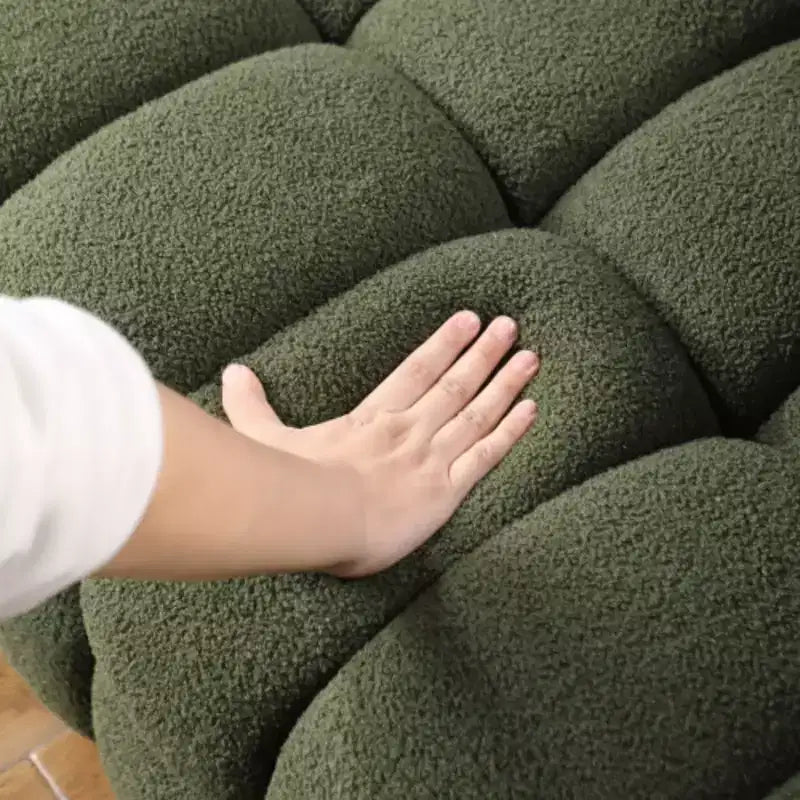 Divano in tessuto bouclé bianco, 3 posti, 214 cm