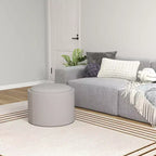 Pouf Contenitore Rotondo con Coperchio a Ribalta e Rivestimento Effetto Lino