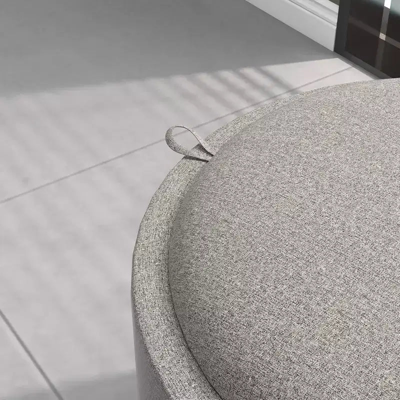 Pouf Contenitore Rotondo con Coperchio a Ribalta e Rivestimento Effetto Lino