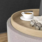 Pouf Contenitore Rotondo con Coperchio a Ribalta e Rivestimento Effetto Lino