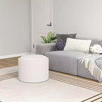 Pouf Contenitore Rotondo con Coperchio a Ribalta e Rivestimento Effetto Lino