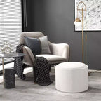 Pouf Contenitore Rotondo con Coperchio a Ribalta e Rivestimento Effetto Lino