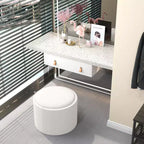 Pouf Contenitore Rotondo con Coperchio a Ribalta e Rivestimento Effetto Lino