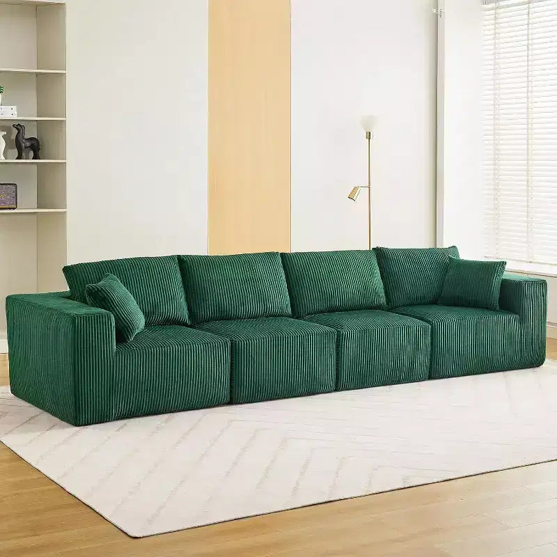 Divano Sezionale Modulare a 4 Posti con Chaise Longue, Tessuto in Velluto a Coste, Trasformabile in Letto, Nessun Montaggio Richiesto