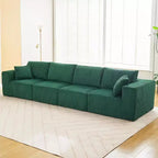 Divano Sezionale Modulare a 4 Posti con Chaise Longue, Tessuto in Velluto a Coste, Trasformabile in Letto, Nessun Montaggio Richiesto