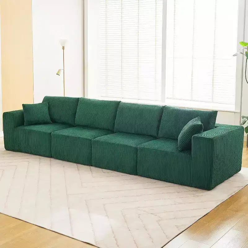 Divano Sezionale Modulare a 4 Posti con Chaise Longue, Tessuto in Velluto a Coste, Trasformabile in Letto, Nessun Montaggio Richiesto