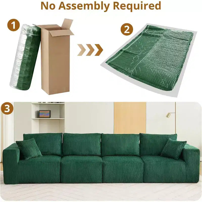 Divano Sezionale Modulare a 4 Posti con Chaise Longue, Tessuto in Velluto a Coste, Trasformabile in Letto, Nessun Montaggio Richiesto