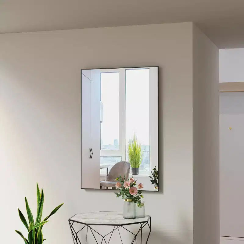 Specchio da appoggio con cornice in alluminio 36x24 con vassoio rimovibile