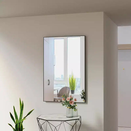 Specchio da appoggio con cornice in alluminio 36x24 con vassoio rimovibile