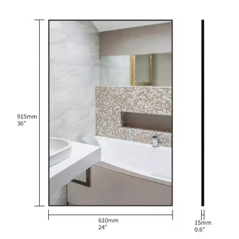 Specchio da appoggio con cornice in alluminio 36x24 con vassoio rimovibile