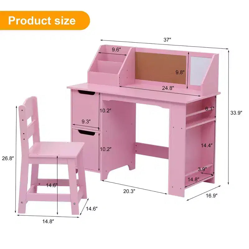 Set Scrivania e Sedia per Bambini con Contenitore e Bacheca
