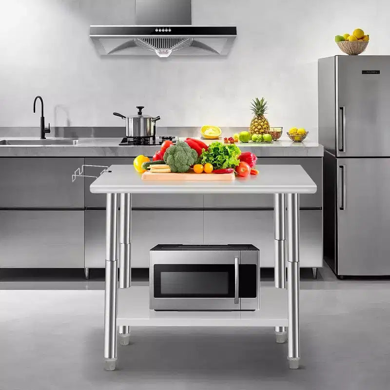 Tavolo da Lavoro da Cucina in Acciaio Inossidabile con Ripiano Regolabile