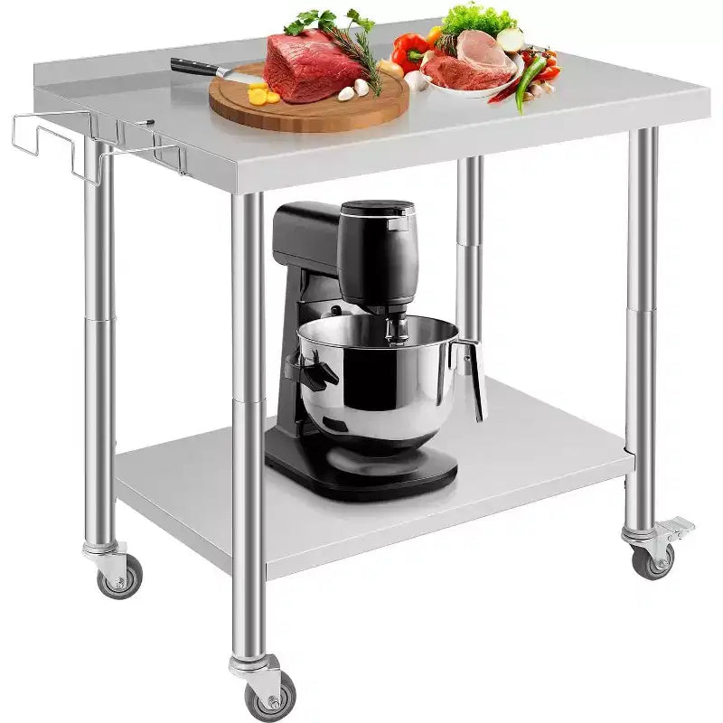 Tavolo da Lavoro da Cucina in Acciaio Inossidabile con Ripiano Regolabile