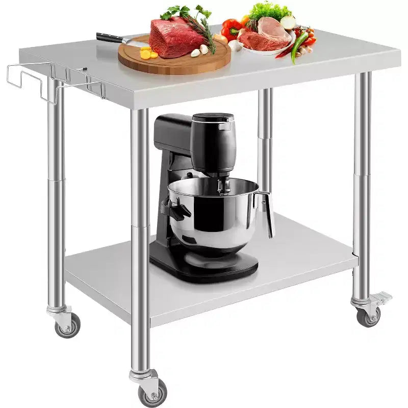 Tavolo da Lavoro da Cucina in Acciaio Inossidabile con Ripiano Regolabile