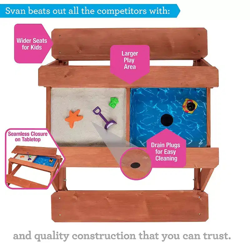Tavolo attività convertibile per bambini, da interno/esterno, con piano rimovibile, 43 x 35 x 19 pollici, Legno massello