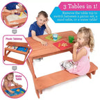 Tavolo attività convertibile per bambini, da interno/esterno, con piano rimovibile, 43 x 35 x 19 pollici, Legno massello