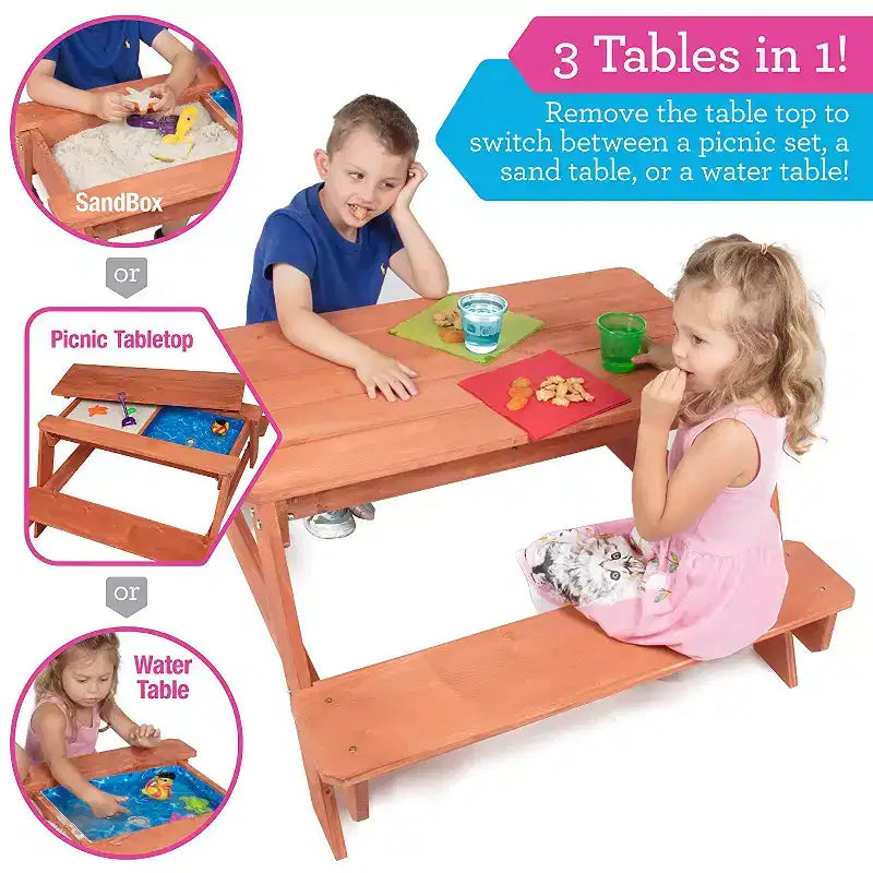 Tavolo attività convertibile per bambini, da interno/esterno, con piano rimovibile, 43 x 35 x 19 pollici, Legno massello