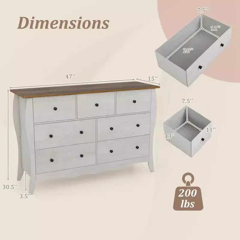 Cassettiera da fattoria da 47" con 7 cassetti pieghevoli in tessuto e kit antiribaltamento, grigio
