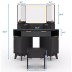 Mobile da trucco ad angolo con specchio LED, piano in vetro e sgabello