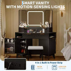Mobile da trucco ad angolo con specchio LED, piano in vetro e sgabello