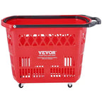 VIYET 6PCS 39L Plastic Rolling Storage Carts with Handles, Red - Ideal for Supermarkets, Retail Stores, Grocery Shopping