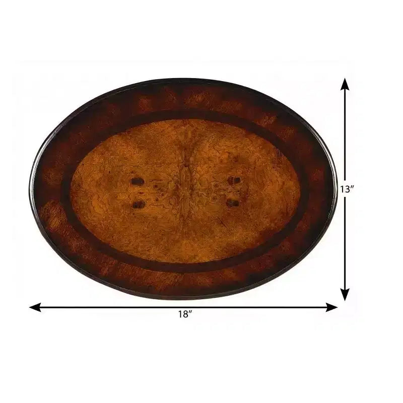 Tavolino ovale con due cassetti in legno scuro marrone e ciliegio da 26"