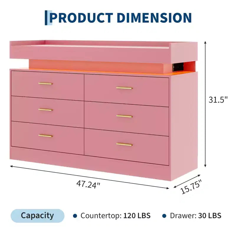 Cassettiera credenza a 6 cassetti con piano flottante