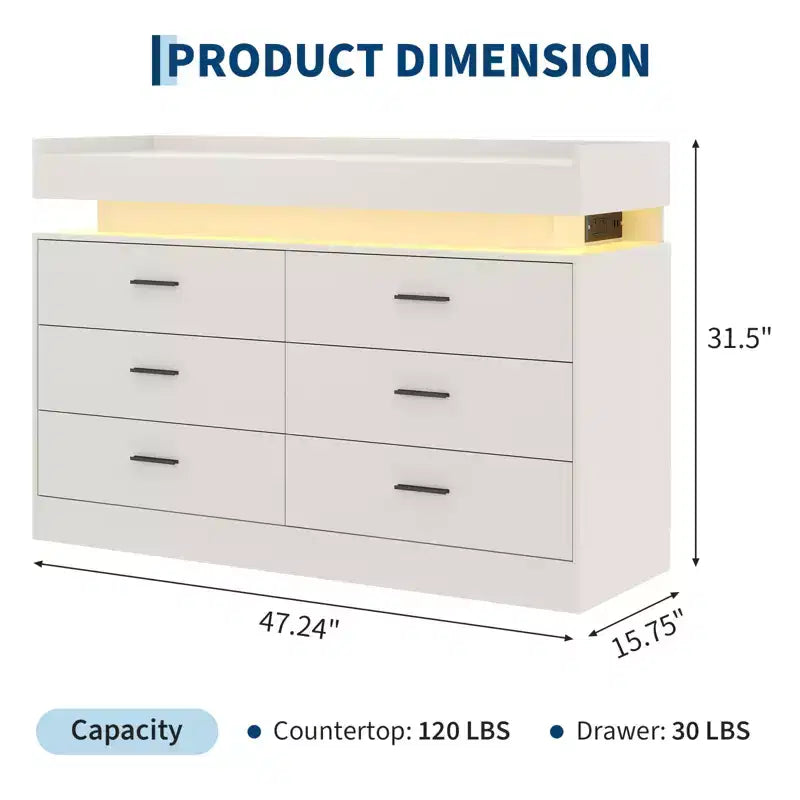 Cassettiera credenza a 6 cassetti con piano flottante