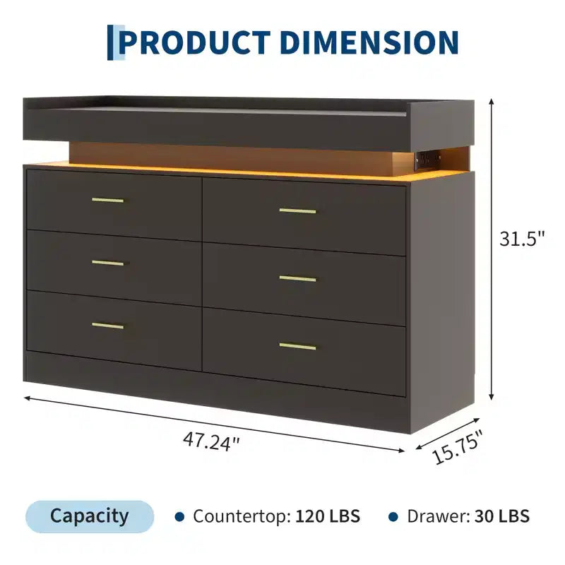 Cassettiera credenza a 6 cassetti con piano flottante