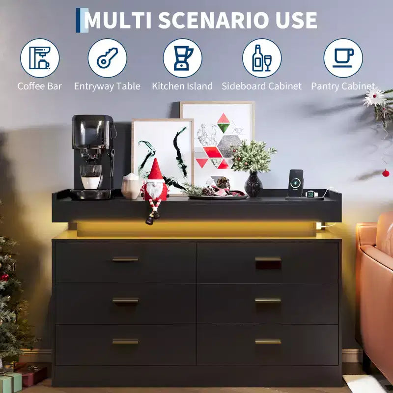 Cassettiera credenza a 6 cassetti con piano flottante