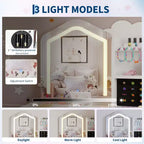 Set da toeletta per bambini con specchio, sgabello e playset trucco in legno per bambine di età compresa tra 3 e 8 anni