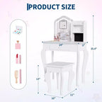 Set da toeletta per bambini con specchio, sgabello e playset trucco in legno per bambine di età compresa tra 3 e 8 anni