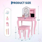 Set da toeletta per bambini con specchio, sgabello e playset trucco in legno per bambine di età compresa tra 3 e 8 anni