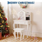 Set da toeletta per bambini con specchio, sgabello e playset trucco in legno per bambine di età compresa tra 3 e 8 anni
