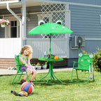 Set tavolo e sedie da esterno per bambini con ombrellone, design rana, verde