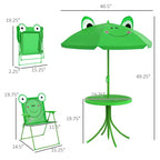 Set tavolo e sedie da esterno per bambini con ombrellone, design rana, verde