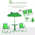 Set tavolo e sedie da esterno per bambini con ombrellone, design rana, verde