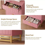 Cassettiera rosa a 4 cassetti con maniglie dorate