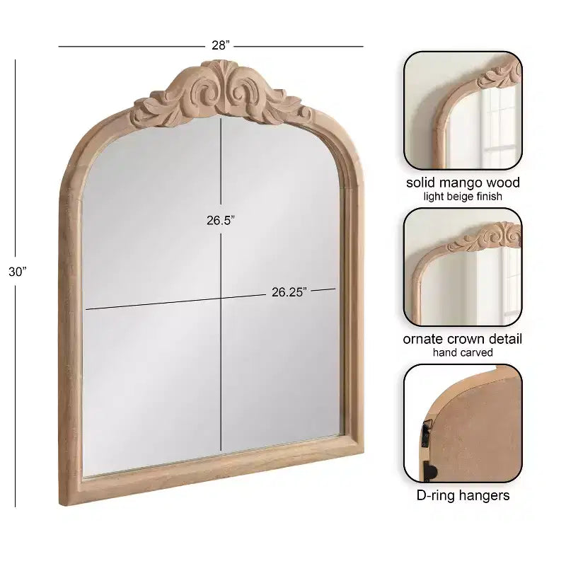 Specchio da Parete Ad Arco Intarsiato con Cornice in Legno