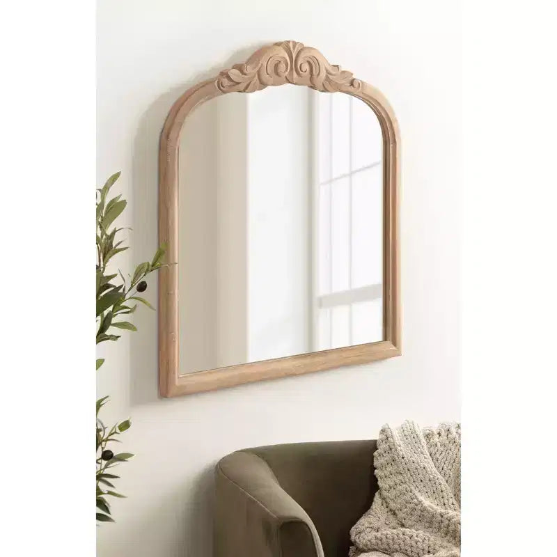 Specchio da Parete Ad Arco Intarsiato con Cornice in Legno