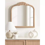 Specchio da Parete Ad Arco Intarsiato con Cornice in Legno