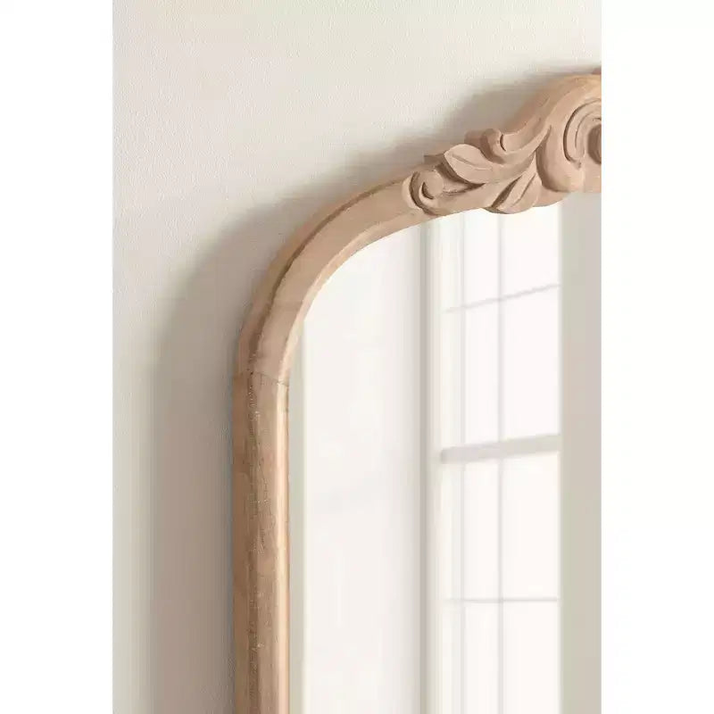 Specchio da Parete Ad Arco Intarsiato con Cornice in Legno