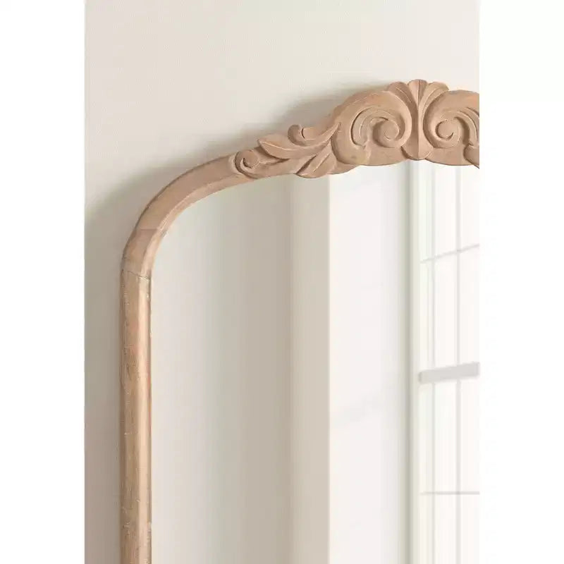 Specchio da Parete Ad Arco Intarsiato con Cornice in Legno