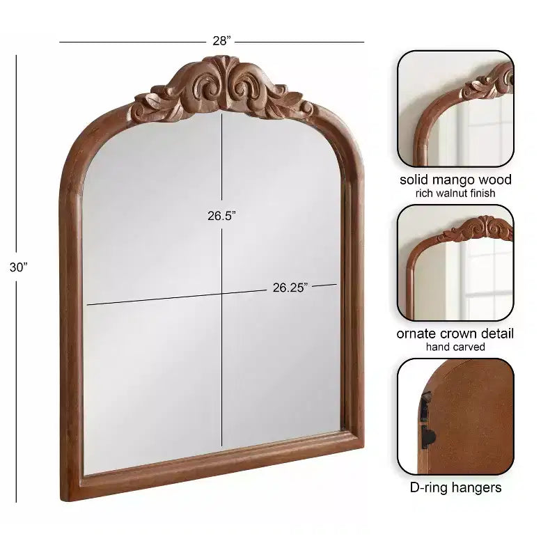 Specchio da Parete Ad Arco Intarsiato con Cornice in Legno