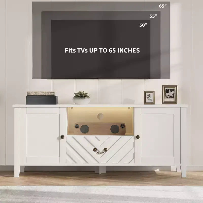Mobile TV con Luci a LED, 2 Armadietti e 1 Cassetto, Adatto per TV fino a 65 Pollici