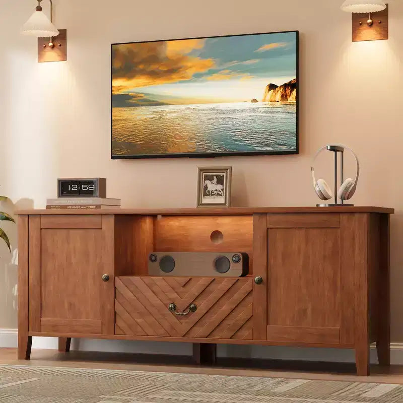 Mobile TV con Luci a LED, 2 Armadietti e 1 Cassetto, Adatto per TV fino a 65 Pollici