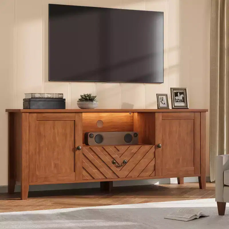Mobile TV con Luci a LED, 2 Armadietti e 1 Cassetto, Adatto per TV fino a 65 Pollici